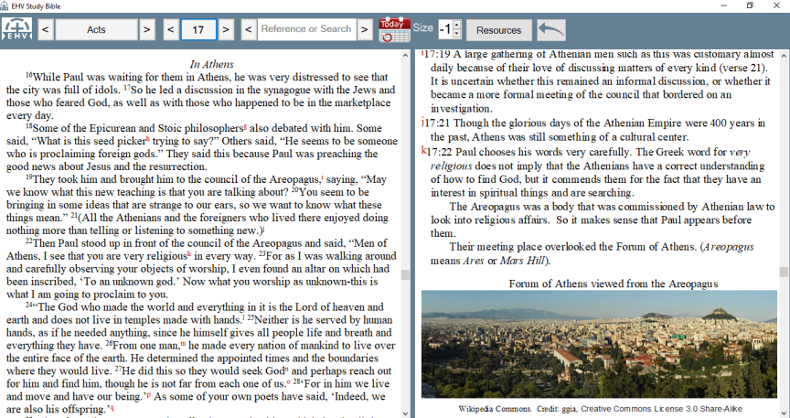 Screenshot of the Windows EHV study bible app